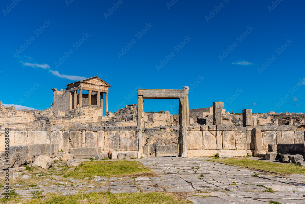 Ruins of Roman temples in Dougga, Tunisia