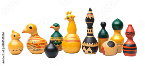 Channapatna Toys for Traditional Indian Play - Isolated on White Background