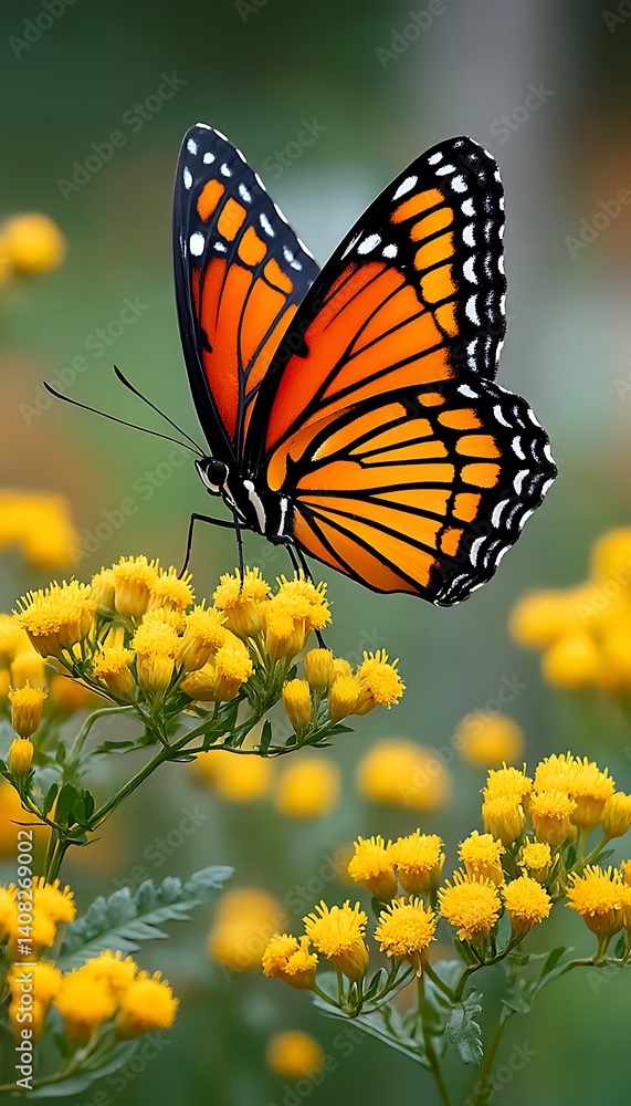 Fototapeta premium Monarch on Yellow Blooms