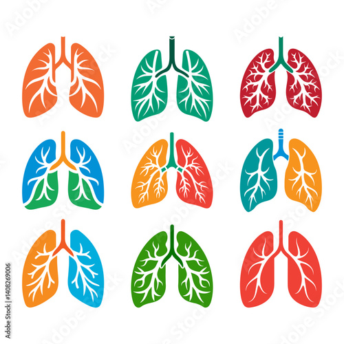Human lungs icon set
