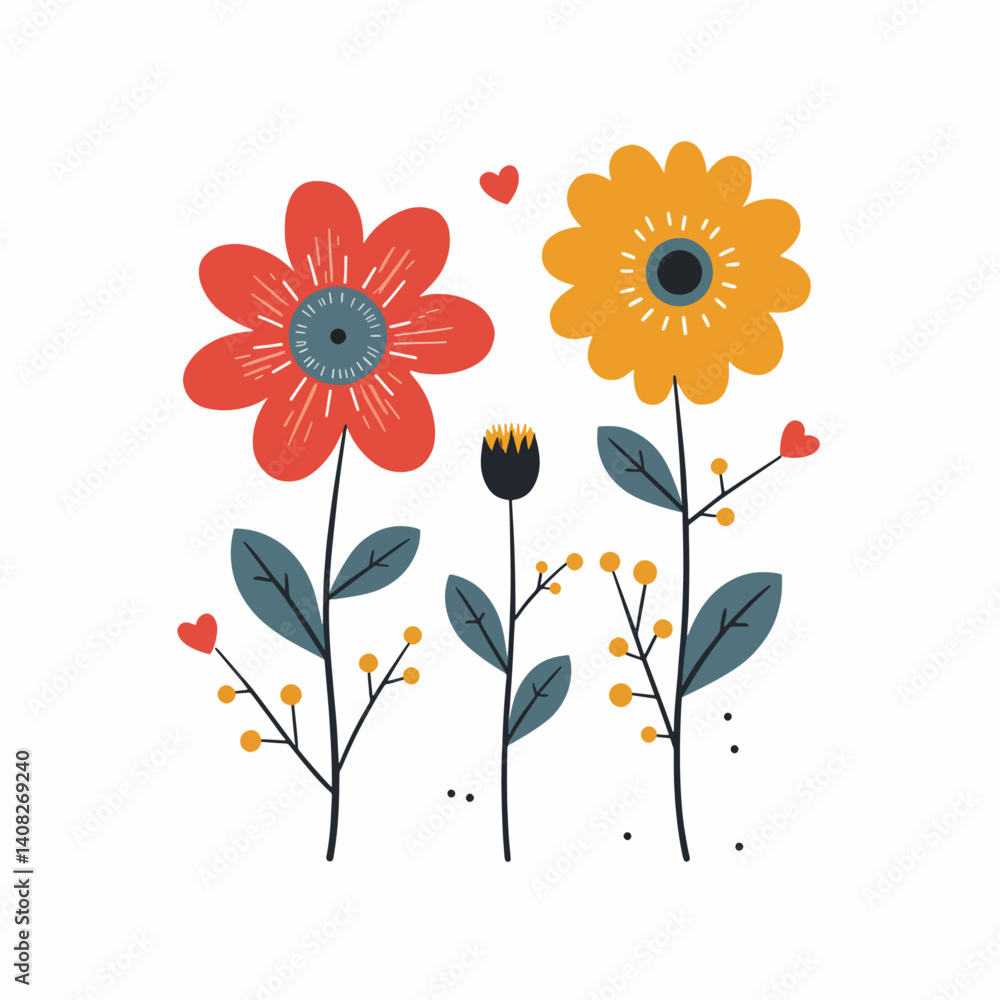Set of hand-drawn folklore vector flowers
Set of hand-drawn folklore vector flowers