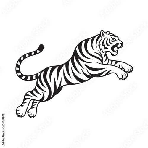 Tribal Tiger Jump Silhouette – Wild Animal Vector Tattoo Design