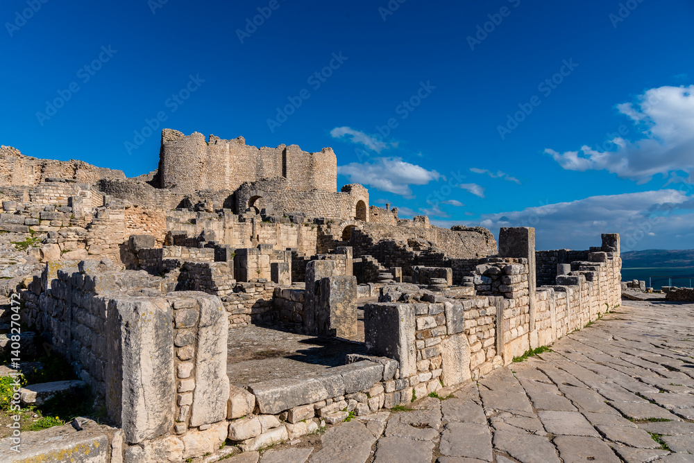 Ruins of Roman temples in Dougga, Tunisia