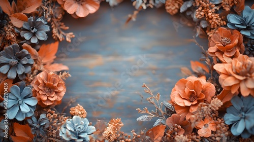 Autumn background, tree paper leaves, yellow backdrop, Autumn floral frame