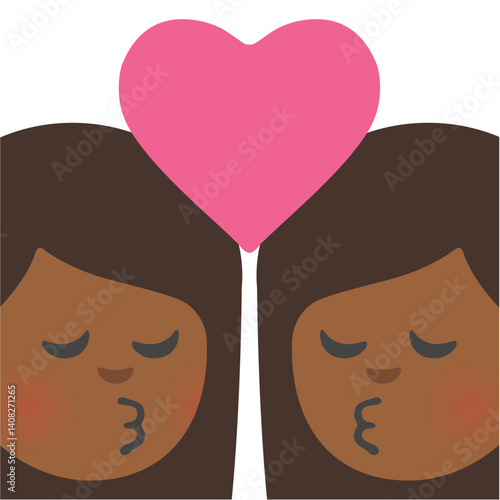 Couple Kiss: medium dark -Skinned Woman, medium dark-Skinned Woman, Heart
