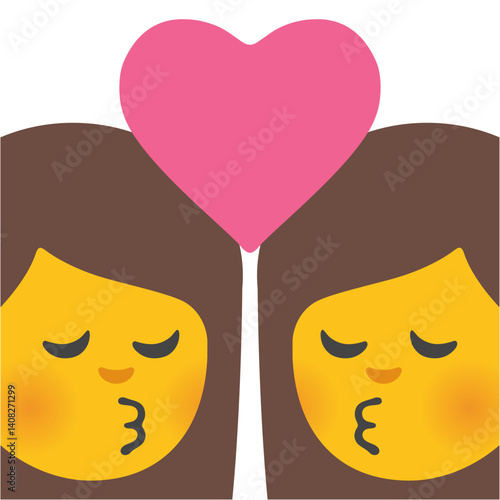 Couple Kiss: Woman, Woman, Heart
