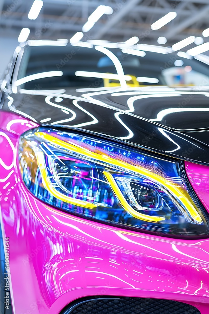 Fototapeta premium Pink Car Headlights Garage