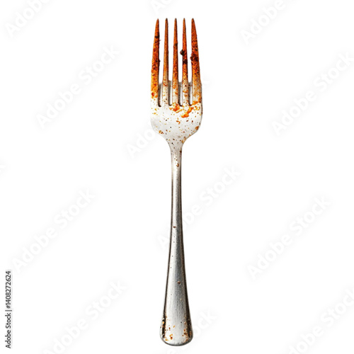A dirty fork after a delicious meal food residue on utensil