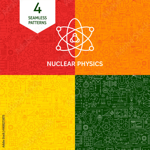 Line Nuclear Physics Patterns. Vector Illustration of Outline Design. Science, Biology, Chemistry and Laboratory Texture Backgrounds.
