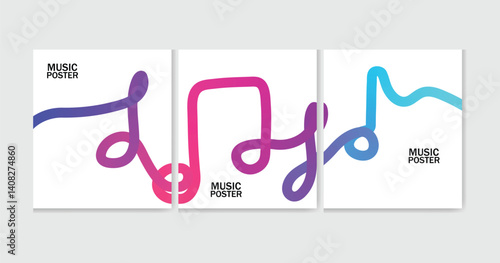  Modern abstract music poster set featuring a continuous wavy gradient line across three panels. Vibrant colors and minimal design make it perfect for music events, decor, or creative branding.
