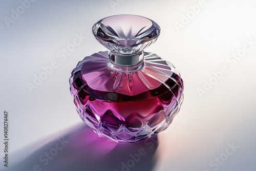 Elegant purple perfume bottle with a faceted crystal design, showcasing luxurious fragrance.