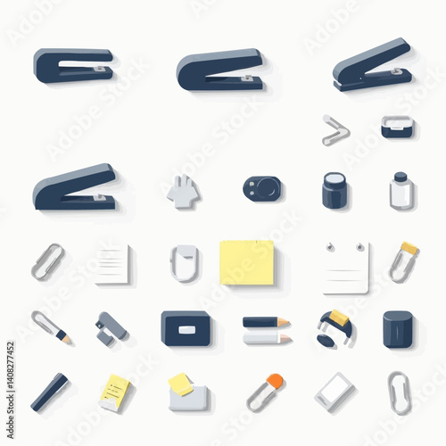 Minimalist Office Supply Icon Set - Black and White Stationery and Workspace Essentials