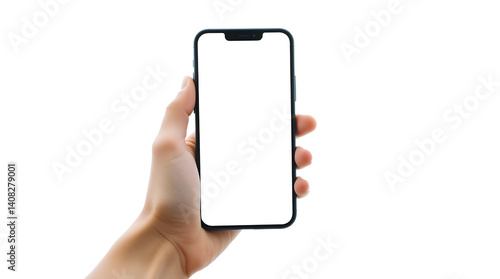 Photo of hand holding a smartphone isolated on transparent background.png