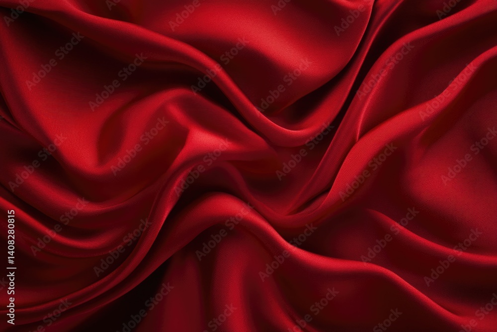 Fototapeta premium Luxurious red silk fabric with elegant, flowing drapes and rich texture.