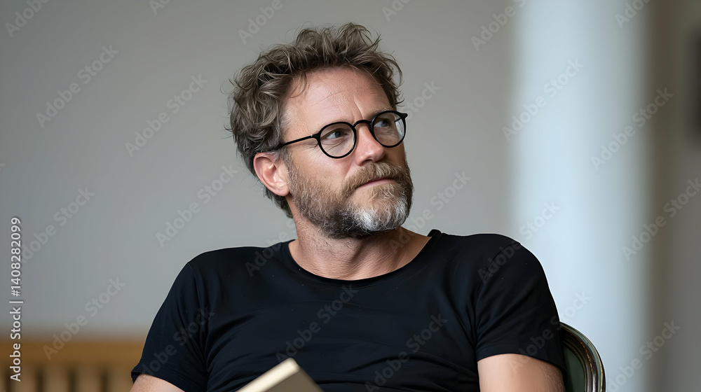 Fototapeta premium Portrait Of A Mature Man With Eyeglasses And Beard Looking Away Indoors