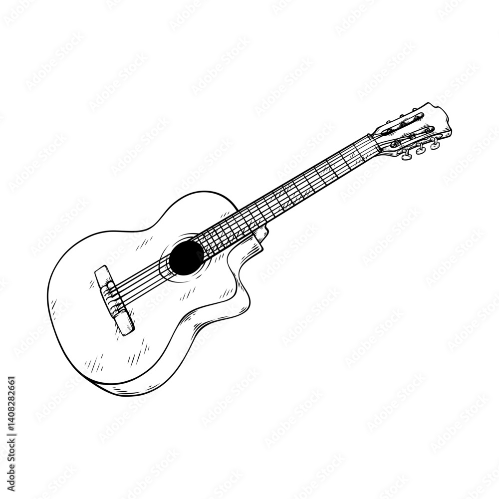 acoustic guitar vector line art drawing illustration acoustic guitar vector line art drawing illustration