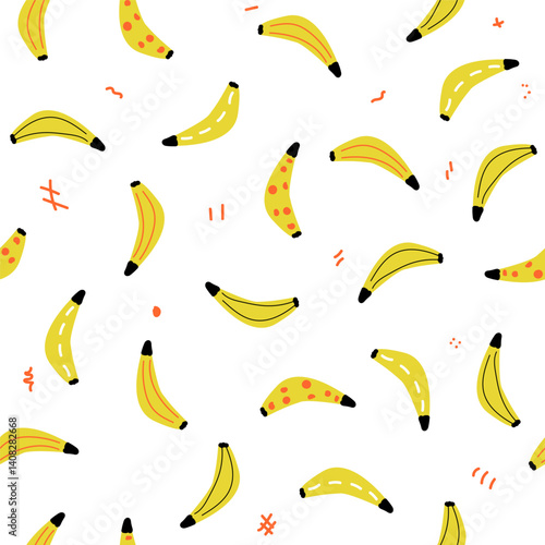 Yellow bananas seamless pattern. Tropical print. Vector hand drawn illustration.