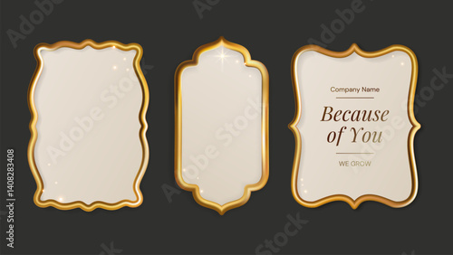 Frame Golden Gold Banner Label Luxury Metal Royal 3d Border Shape Ramadan Holiday Islam Oriental Casino Ornament Set Traditional Invitation Emblem