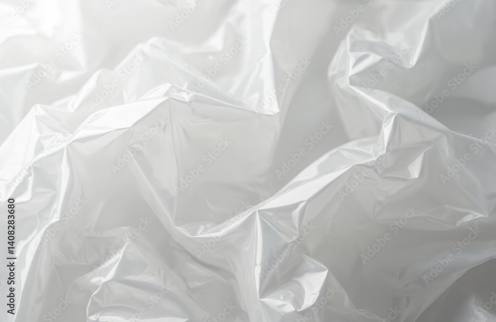 Close-up of crumpled cellophane bag. Transparent plastic texture background with glossy surface, wrinkles, folds. Abstract clear, white polyethylene film. Industrial industry, environmental Close-up of crumpled cellophane bag. Transparent plastic texture background with glossy surface, wrinkles, folds. Abstract clear, white polyethylene film. Industrial industry, environmental