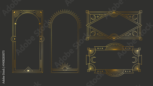 Golden Frame Art Deco Set Geometric Card Border Banner Element Line Modern Vector Elegant Vintage Boho Celestial Luxury Art Nouveau Collection