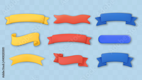 3d Ribbon Banner Text Box Plastic Title Strip Badge Curve Label Vector Design Set Tag Frame
