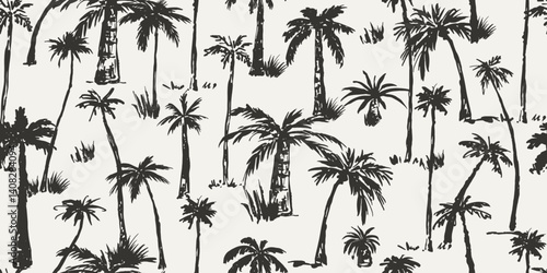 Modern exotic seamless pattern. Different palm trees. Tropical leaves. Palm foliage. Print for luxury fashion fabric, clothes, wallpaper. Hand drawn  style. Grunge sketch texture.
