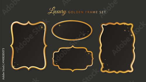Frame Golden Gold Luxury Label Banner Xmas Metal Royal 3d Border Shape Ornament Set Traditional Invitation Emblem