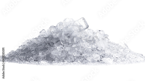 Pile of crushed ice with light sparkle, isolated on white, photorealistic PNG texture