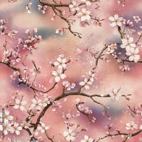 Sakura Cherry blossom blooming action nature-inspired seamless pattern background vibrant spring aesthetic soft color palette