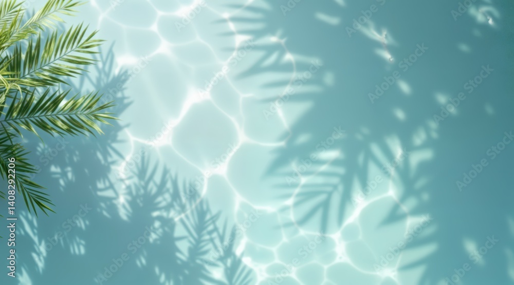 Glass texture with palm shadows and water reflections, top angle Glass texture with palm shadows and water reflections, top angle