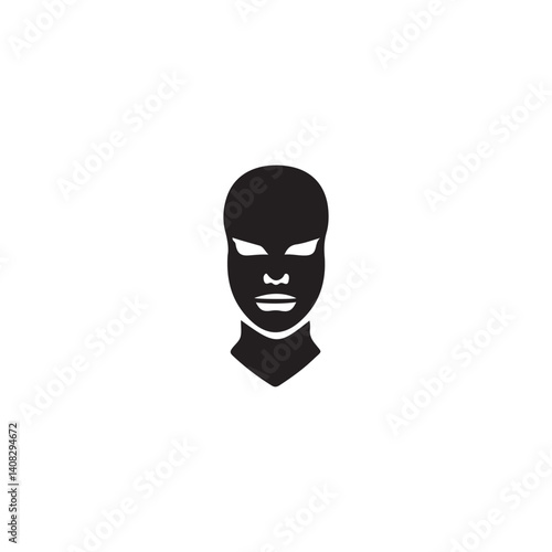 Silhouette of a masked woman's head.A simple, stylized, black and white silhouette of a woman's head, likely a graphic design element.