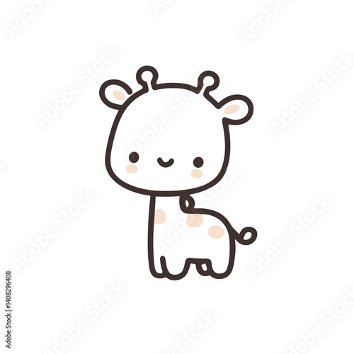 Sweet cartoon giraffe with spots, light beige and white, gentle animal character on a white background