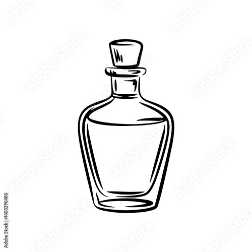 Simple line drawing of a decanter, black and white, liquid container illustration on a white background with copy space