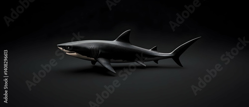 Wallpaper Mural A Pixel Art Style Tiger Shark with Dark Gray Skin and White Underbelly Swimming in the Dark Against a Black Background with Dramatic Lighting Torontodigital.ca