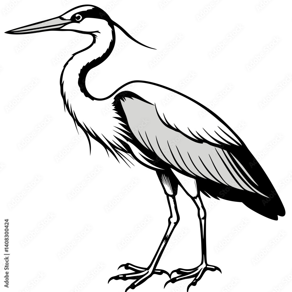 Fototapeta premium Minimal Great Blue Heron Vector Illustration on White Background