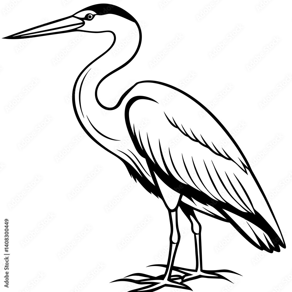 Fototapeta premium Minimal Great Blue Heron Vector Illustration on White Background