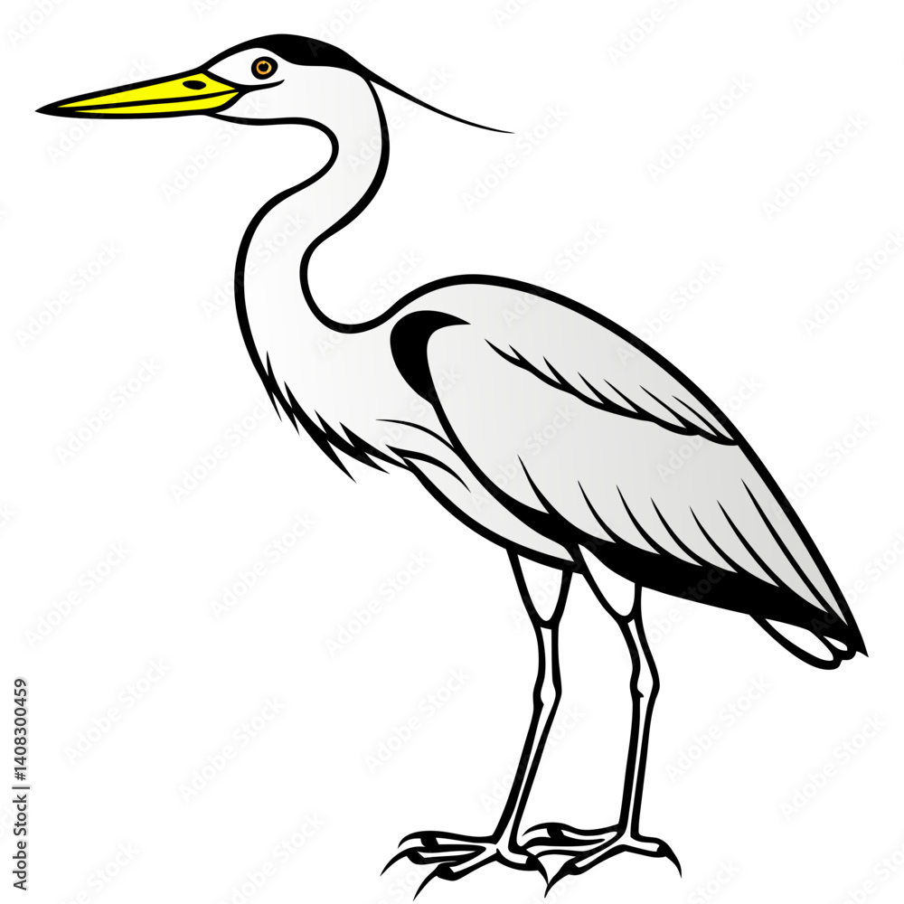 Fototapeta premium Minimal Great Blue Heron Vector Illustration on White Background