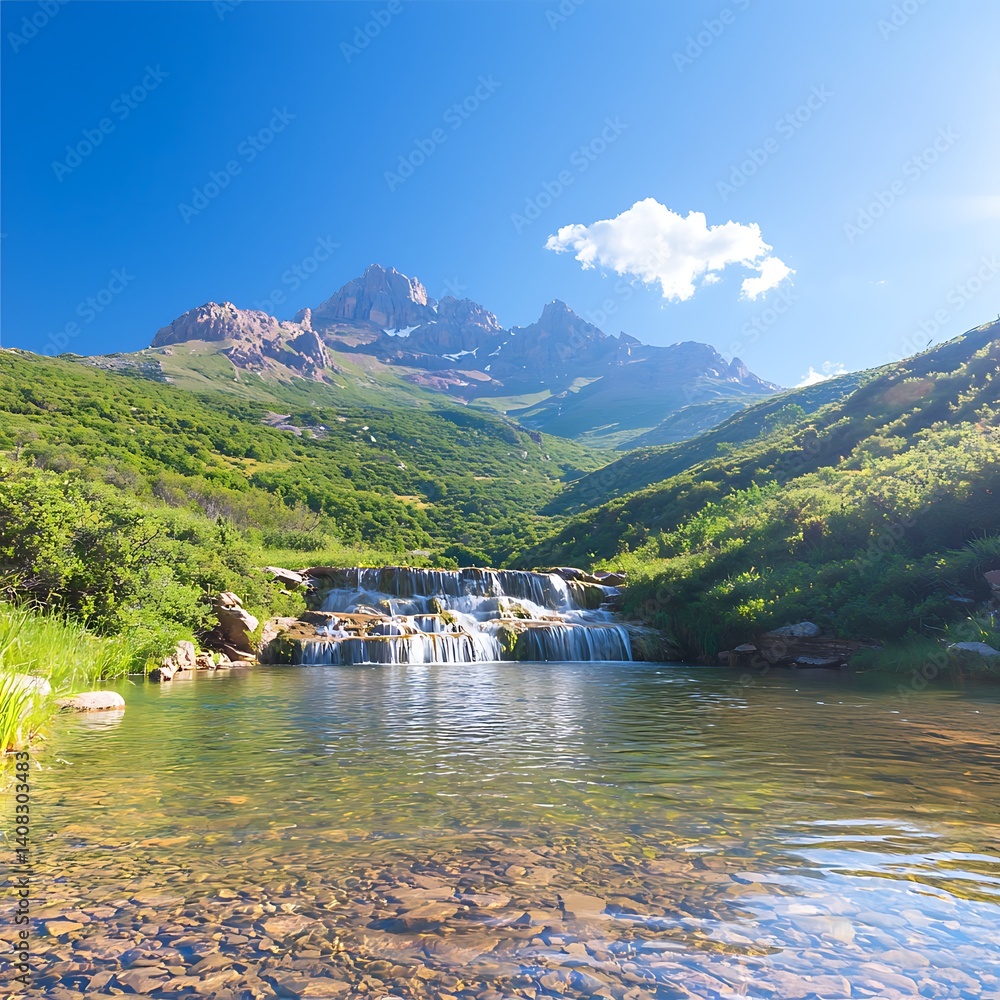 Naklejka premium Mountain Waterfall Scenic View (2)