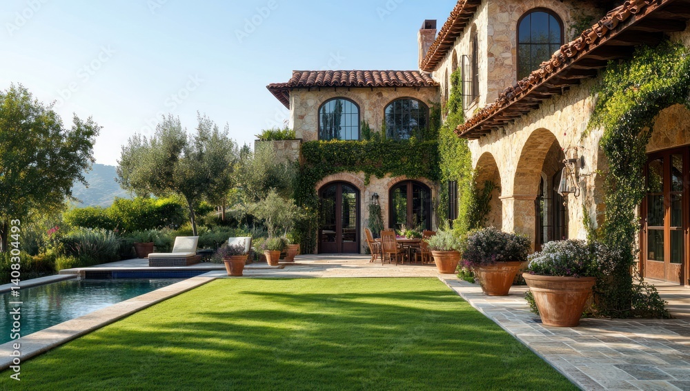 Fototapeta premium Tuscan Villa with Pool and Landscaped Garden