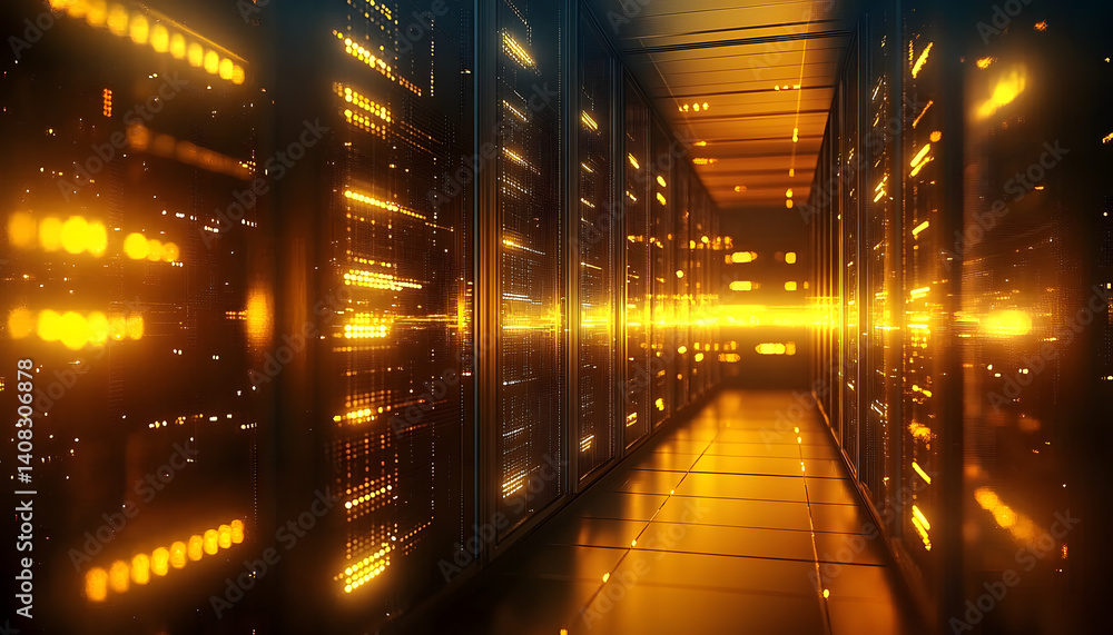 server room of data center with data storage servers isp render farms behind glass panels with yellow twinkling lights technology futuristic modern footage with copy space server room of data center with data storage servers isp render farms behind glass panels with yellow twinkling lights technology futuristic modern footage with copy space