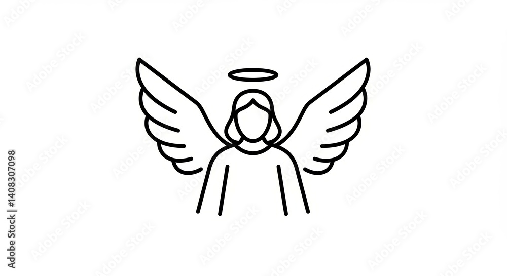 Obraz premium Angel illustration with wings and halo in minimalist style 