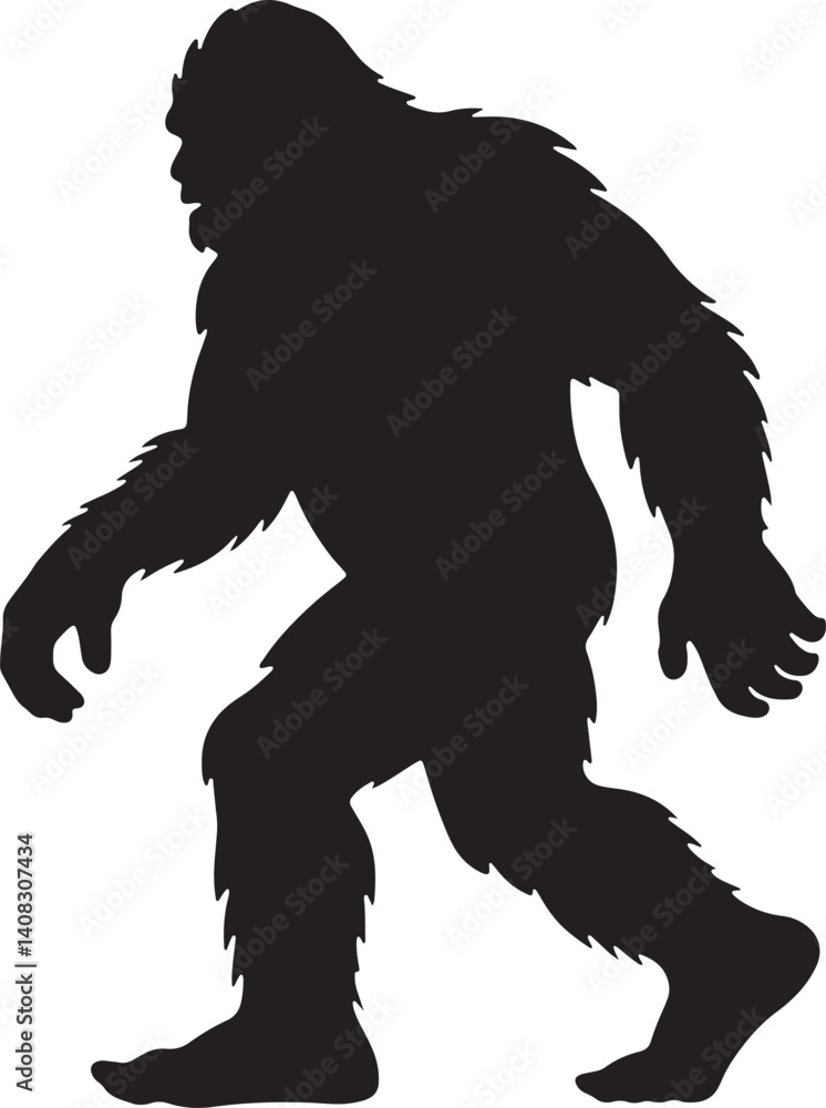 Silhouette Of Bigfoot Sasquatch Walking Mythical Creature Cryptid Animal Black And White Silhouette Of Bigfoot Sasquatch Walking Mythical Creature Cryptid Animal Black And White