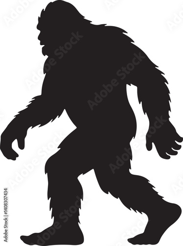 Silhouette Of Bigfoot Sasquatch Walking Mythical Creature Cryptid Animal Black And White