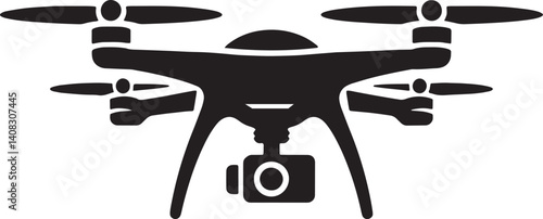 Drone Illustration Vector Silhouette Quadcopter Technology Remote Controlled Aerial Vehicle Isolated On White