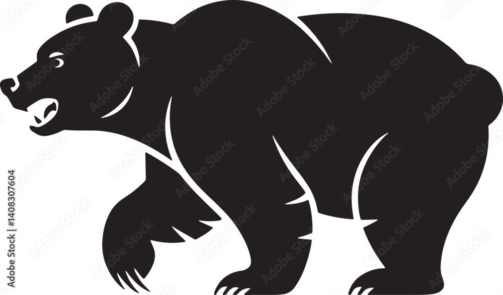 Fototapeta premium Black Bear Silhouette Illustration Aggressive Stance Forest Animal Wildlife Nature Design