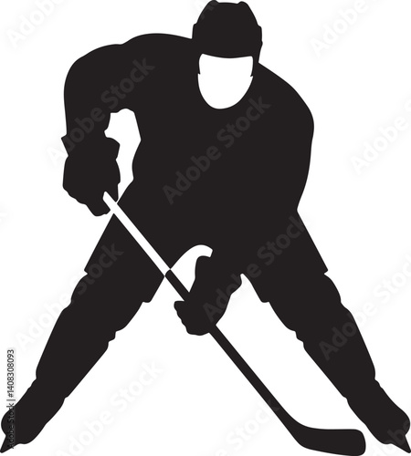Photography Hockey Player Silhouette In Action Black And White Vector Illustration