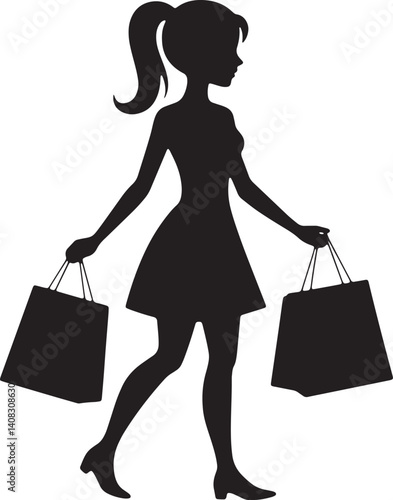 Silhouette Illustration Of Woman Walking Holding Shopping Bags Fashion And Consumerism