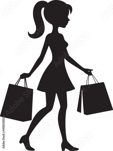Silhouette Of A Stylish Woman Holding Shopping Bags After Fashion Shopping
