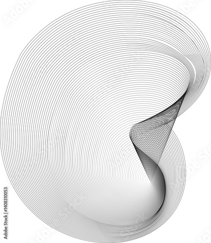 Mesh blend shape with dynamic contours linked to form a flowing c-shaped structure composed of smooth layered lines.