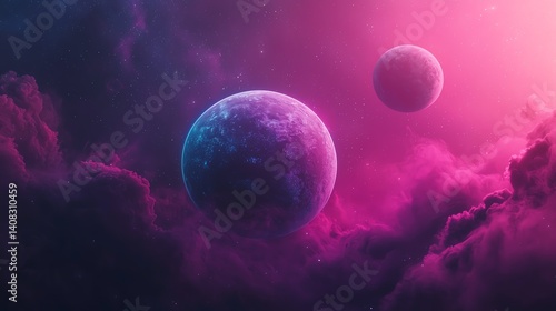 Colorful cosmic scene with two distant planets.